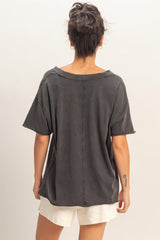 Black Washed V-Neck Oversized Tee