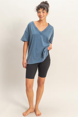 Navy Washed V-Neck Oversized Tee