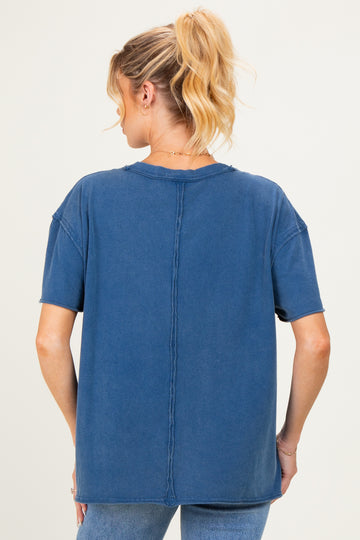 Navy Washed V-Neck Oversized Maternity Tee