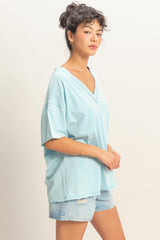 Light Blue Washed V-Neck Oversized Tee