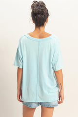 Light Blue Washed V-Neck Oversized Tee
