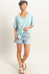 Light Blue Washed V-Neck Oversized Tee