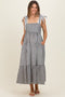 Black Gingham Lace Trim Shoulder Tie Maternity Maxi Dress