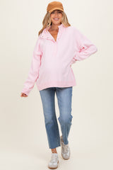 Light Pink Snap Collar Oversized Maternity Sweatshirt