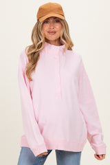 Light Pink Snap Collar Oversized Maternity Sweatshirt