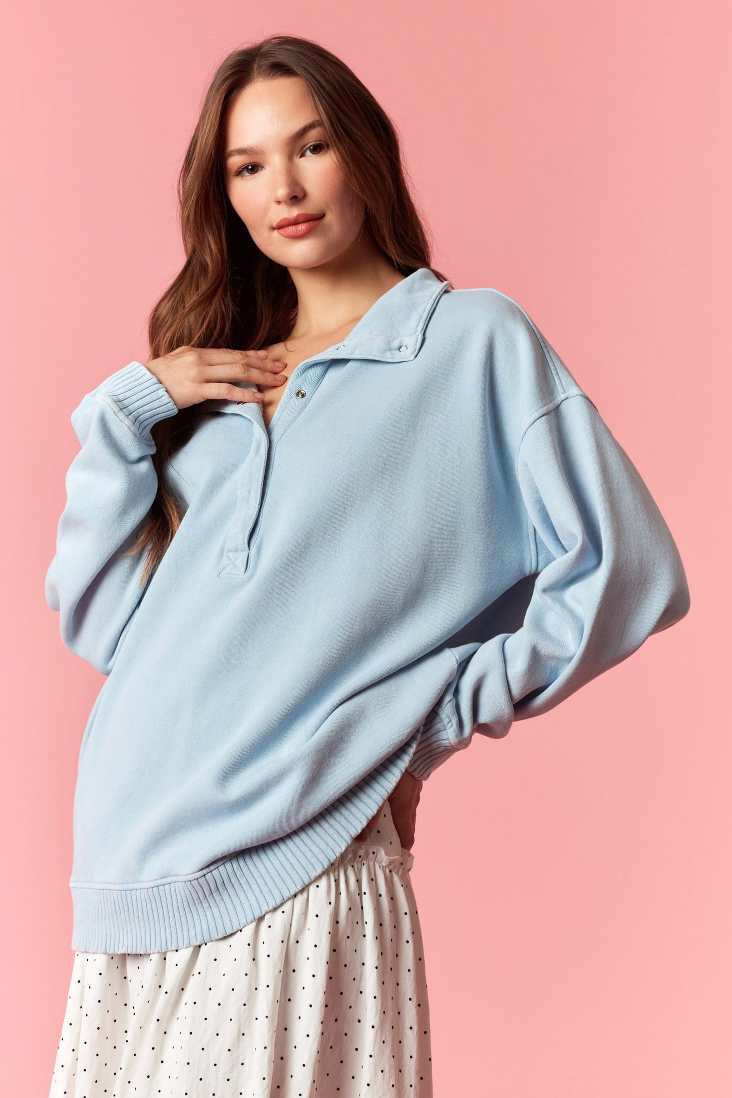 Light Blue Snap Collar Oversized Sweatshirt