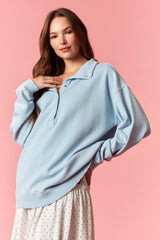 Light Blue Snap Collar Oversized Sweatshirt