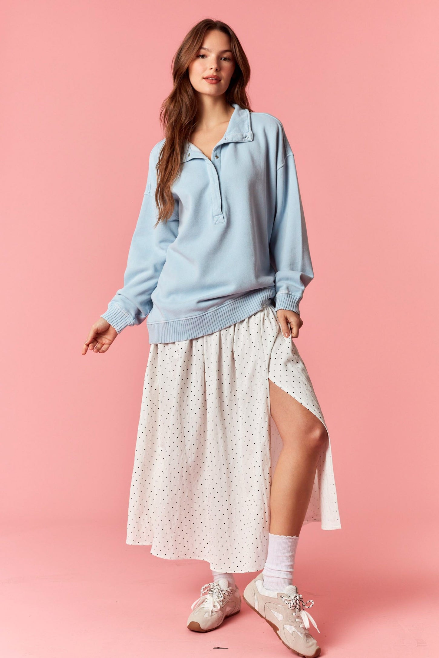 Light Blue Snap Collar Oversized Sweatshirt
