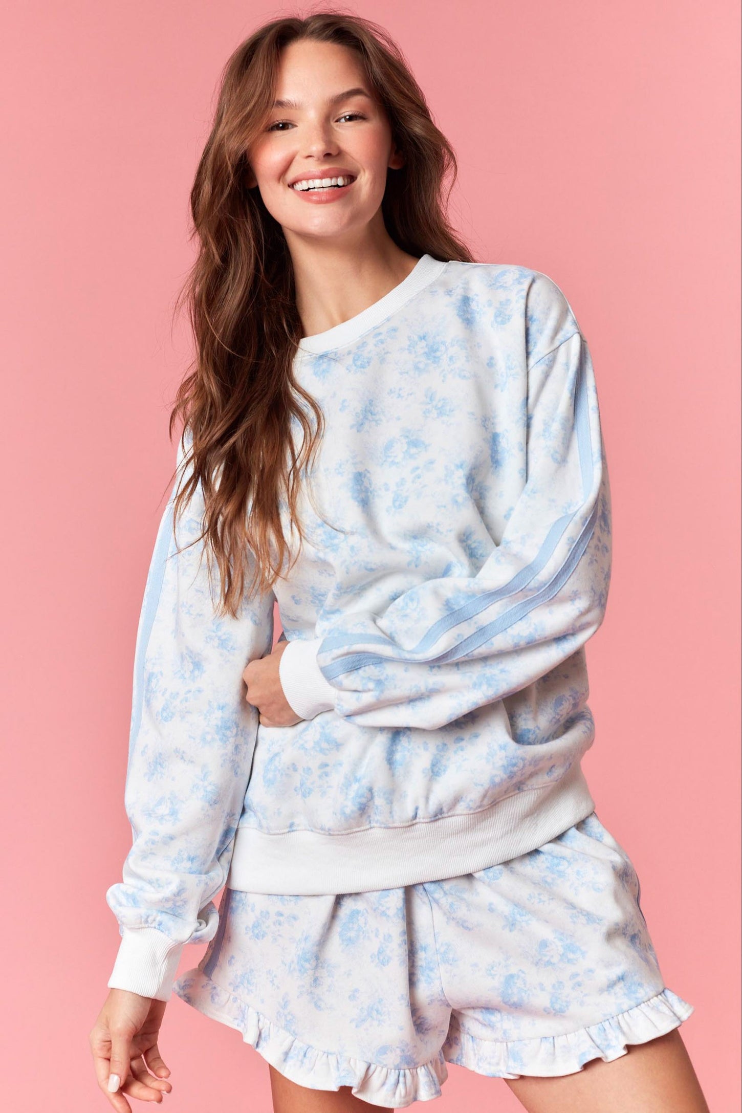Light Blue Floral French Terry Sweatshirt