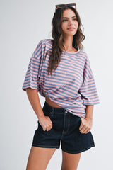 Rose Pink Oversized Striped Maternity Boyfriend Tee