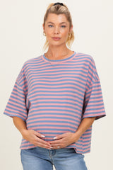 Rose Pink Oversized Striped Maternity Boyfriend Tee