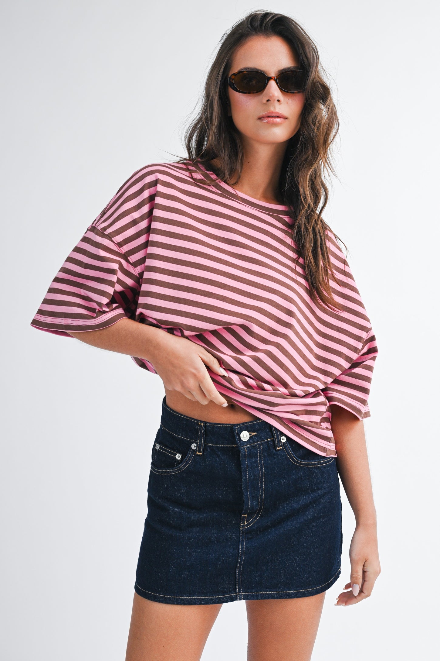 Chocolate Oversized Striped Maternity Boyfriend Tee