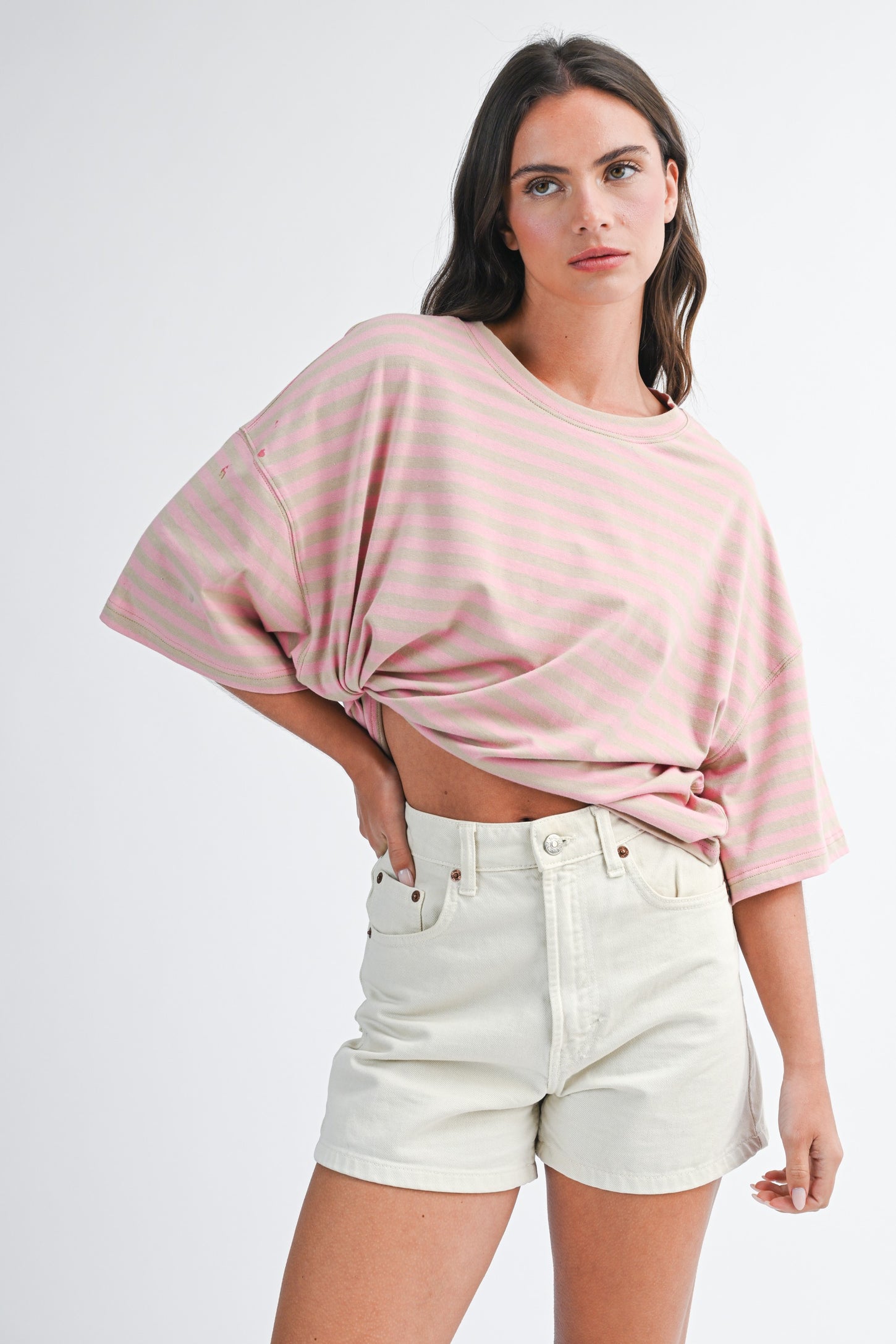 Oat Oversized Striped Maternity Boyfriend Tee