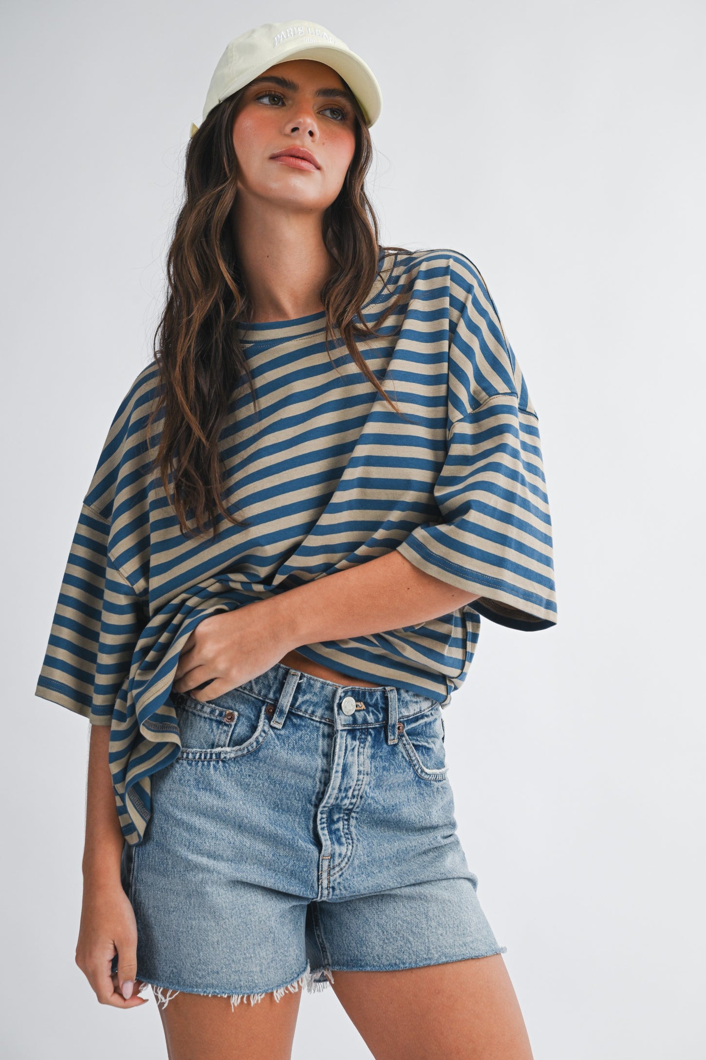 Tan Oversized Striped Boyfriend Tee