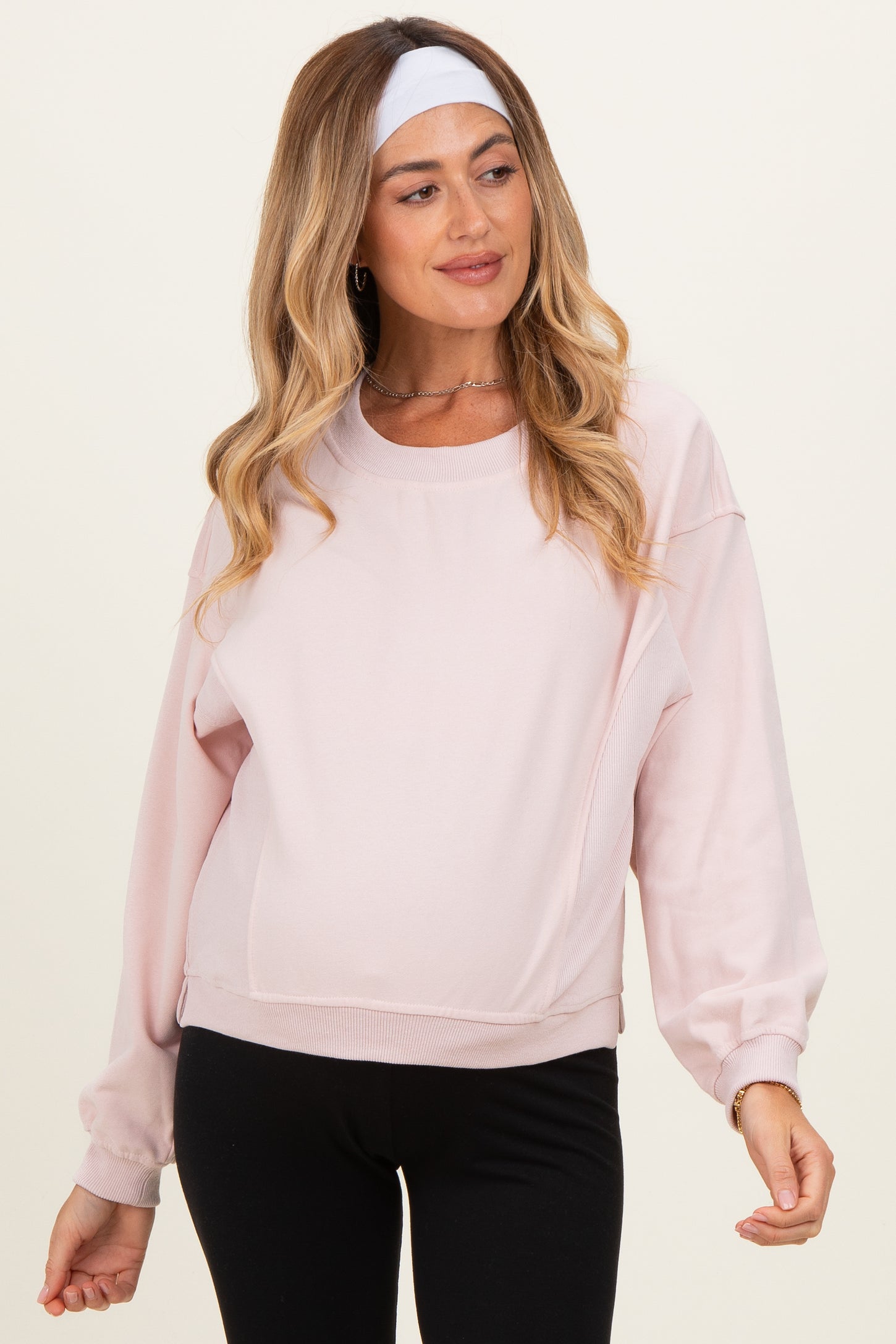 Light Pink Relaxed Crewneck Maternity Pullover