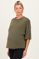 Olive Raw Cut Edge Maternity Boxy Tee