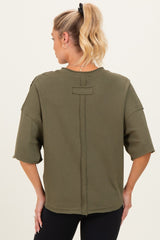 Olive Raw Cut Edge Maternity Boxy Tee