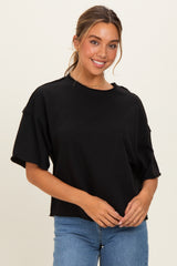 Black Raw Cut Edge Maternity Boxy Tee