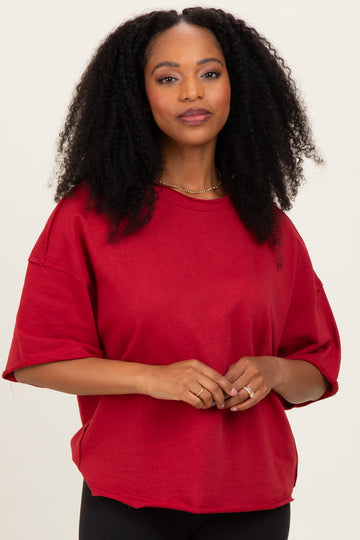 Burgundy Raw Cut Edge Boxy Tee