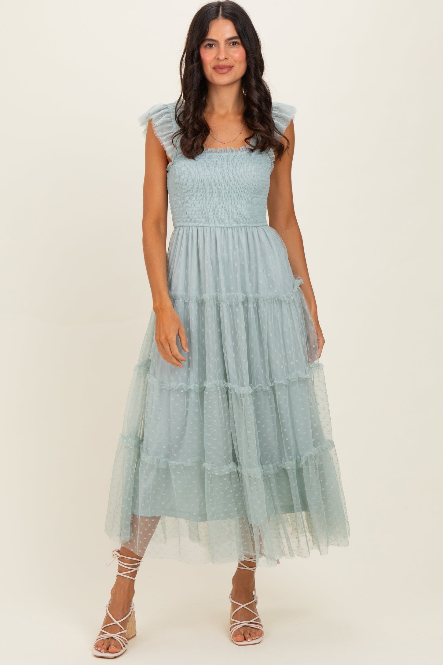 sage smocked midi dress Krysta Smocked Midi Dress