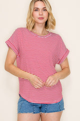 Red Striped Short Sleeve Maternity Top