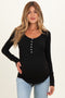 Black Ribbed Henley Maternity Top