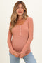 Peach Ribbed Henley Maternity Top