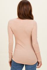 Beige Ribbed Henley Top