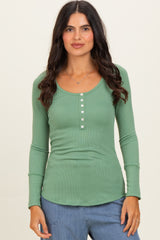 Avocado Ribbed Henley Maternity Top