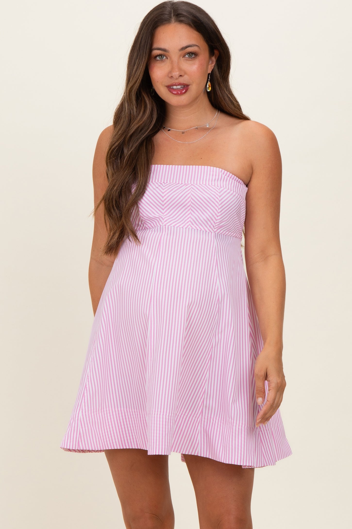 Light Pink Striped Strapless A-Line Maternity Dress – PinkBlush