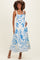 Blue Printed Scallop Detail Sleeveless Maternity Midi Dress