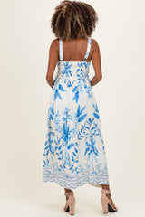 Blue Printed Scallop Detail Sleeveless Maternity Midi Dress