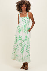 Green Printed Scallop Detail Sleeveless Maternity Midi Dress
