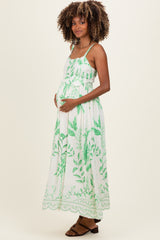 Green Printed Scallop Detail Sleeveless Maternity Midi Dress