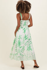 Green Printed Scallop Detail Sleeveless Maternity Midi Dress