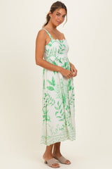 Green Printed Scallop Detail Sleeveless Midi Dress