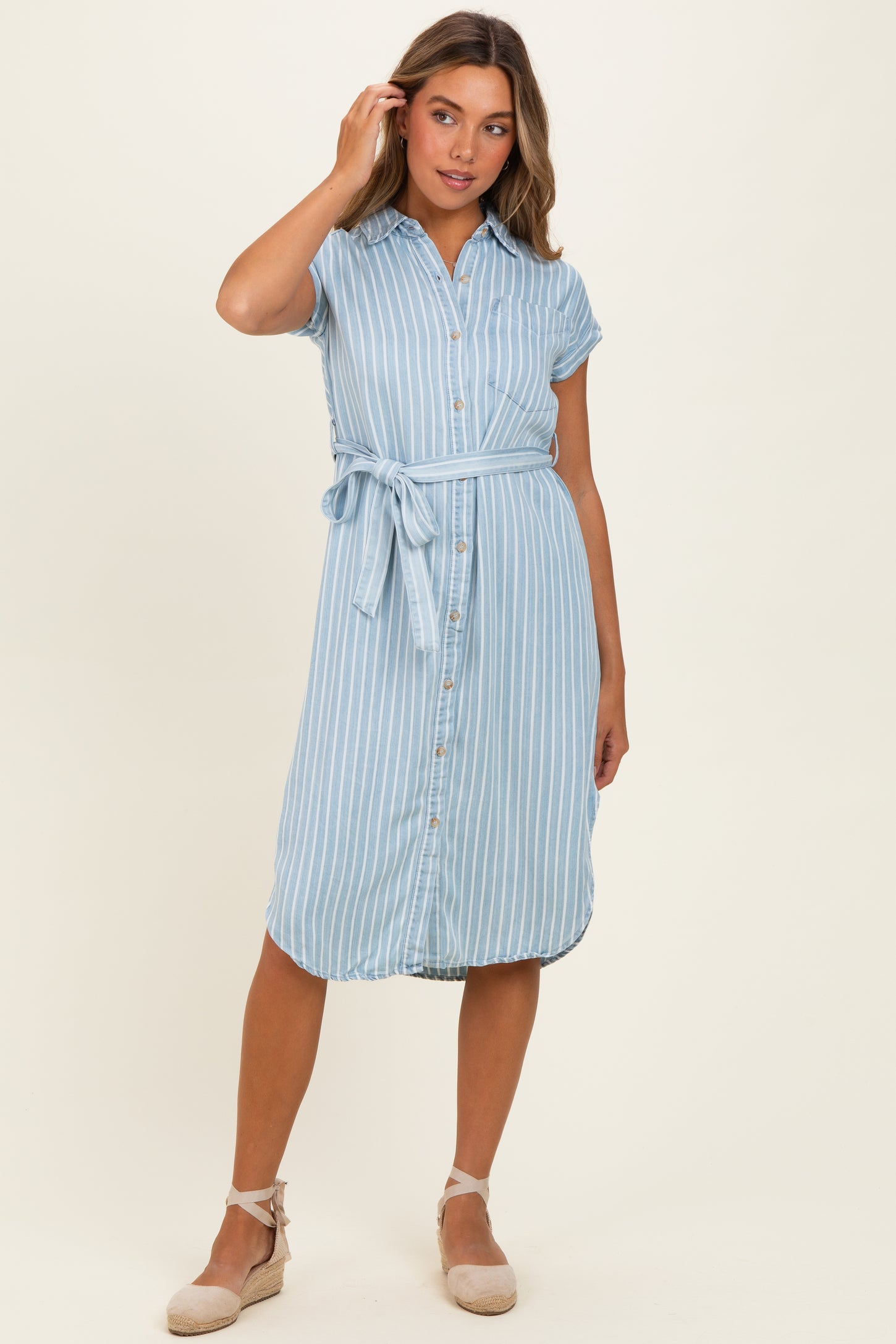 womens chambray midi dress Chambray Collared Button Down Midi Dress Medium