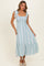 Sky Floral Stripe Smocked Shoulder Tie Midi Dress