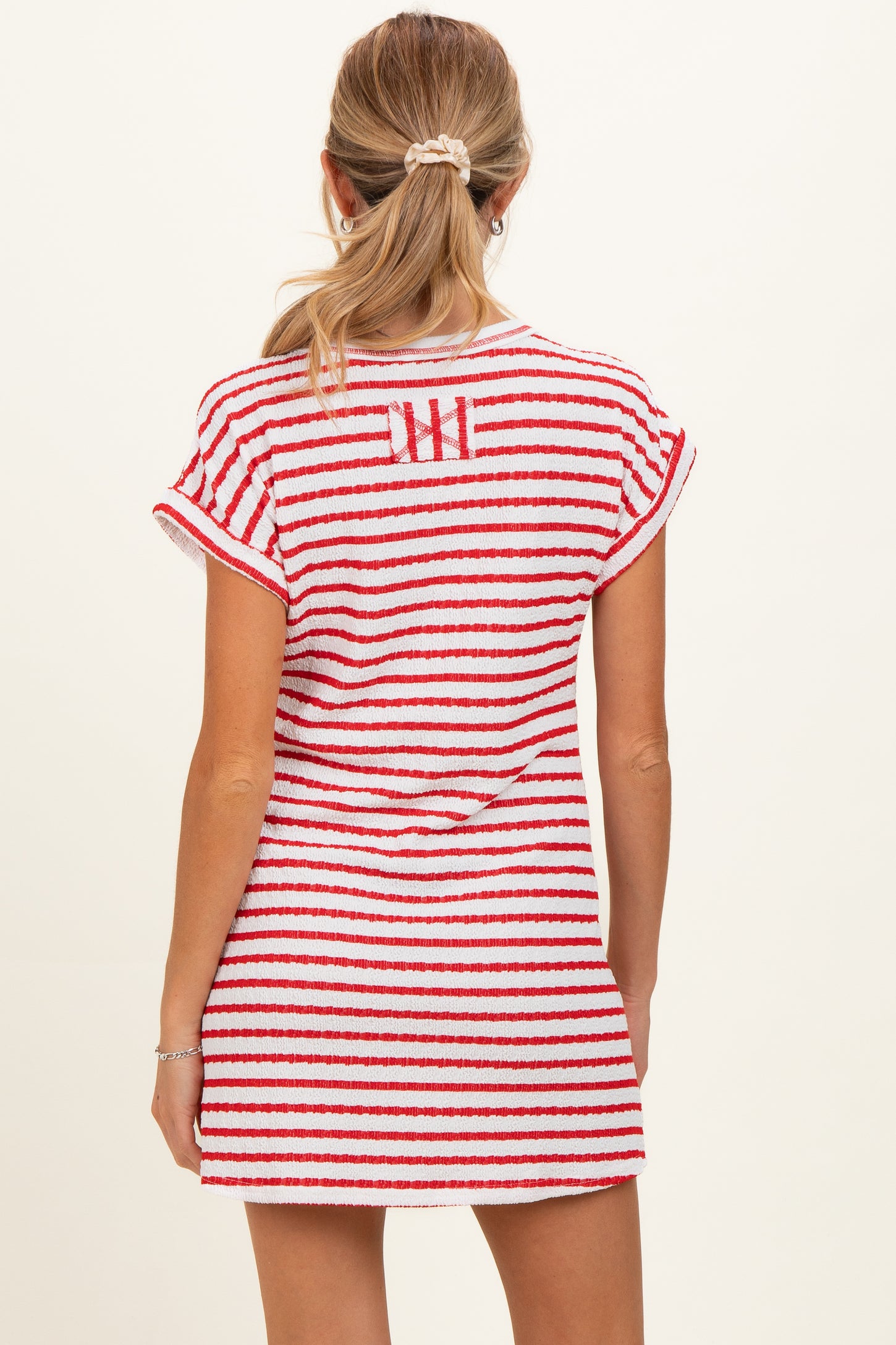 Red Textured Stripe Knit Maternity T-Shirt Dress
