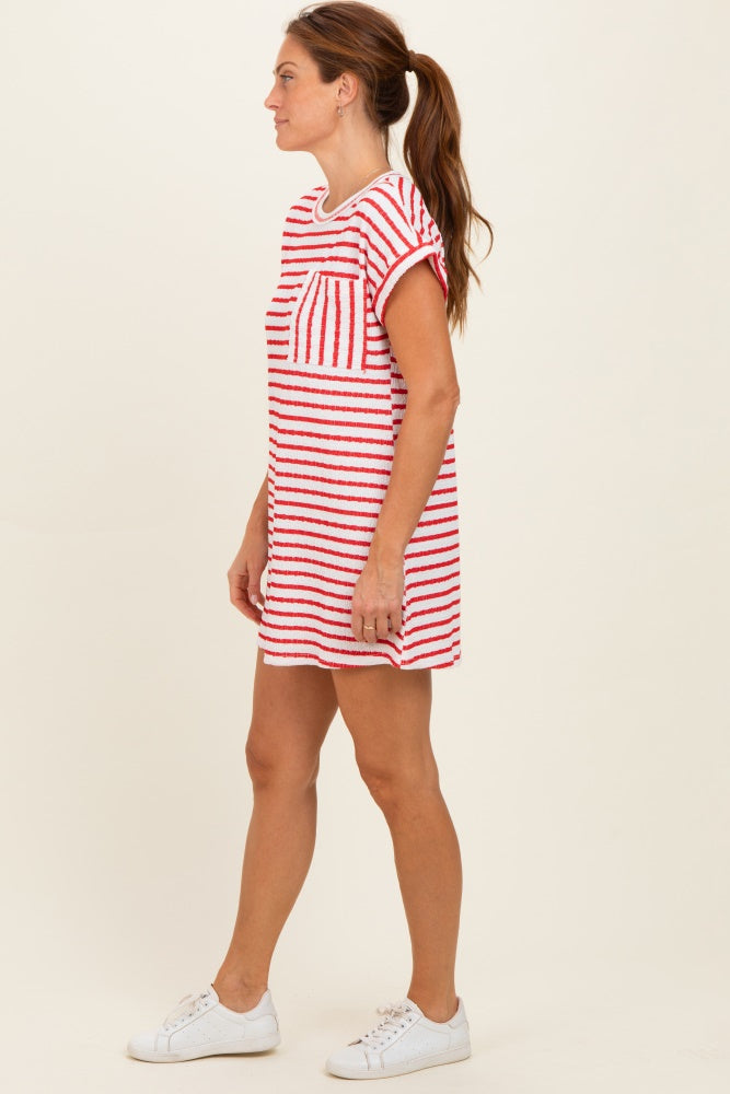 Red Textured Stripe Knit T-Shirt Dress