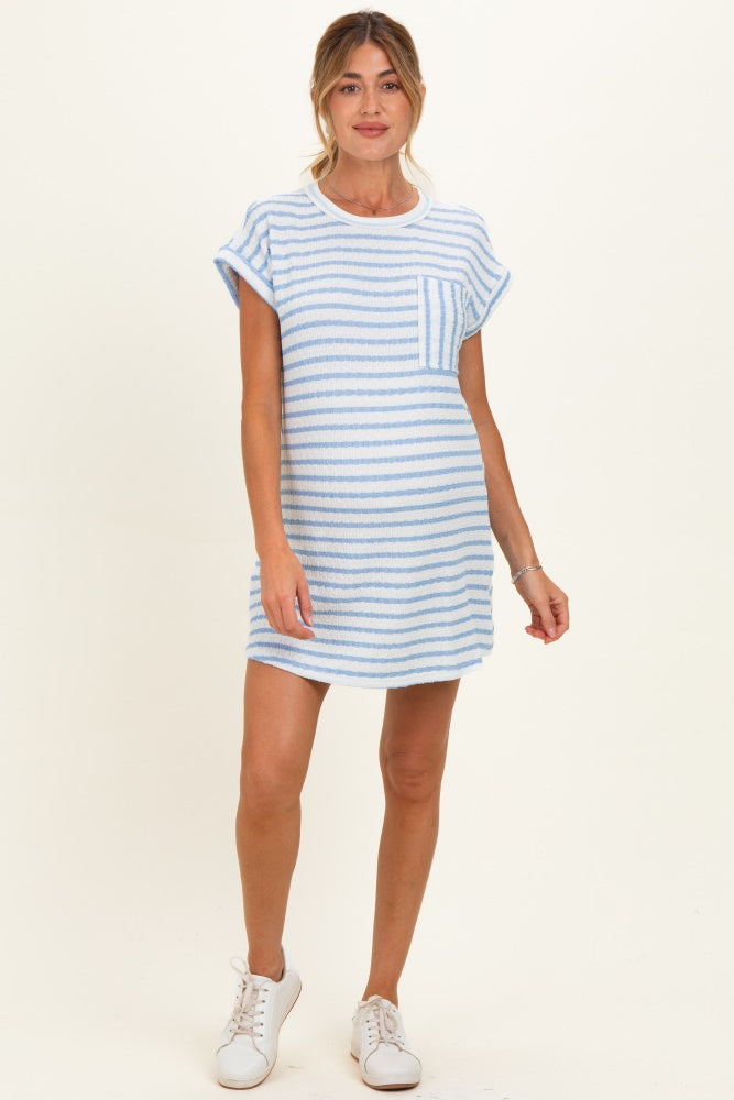 Light Blue Textured Stripe Knit Maternity T-Shirt Dress PinkBlush Light Blue Textured Stripe Knit Maternity T-Shirt Dress PinkBlush