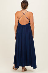 Navy V-Neck Open Back Maternity Maxi Dress