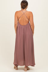 Mauve V-Neck Open Back Maternity Maxi Dress