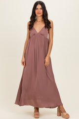 Mauve V-Neck Open Back Maternity Maxi Dress
