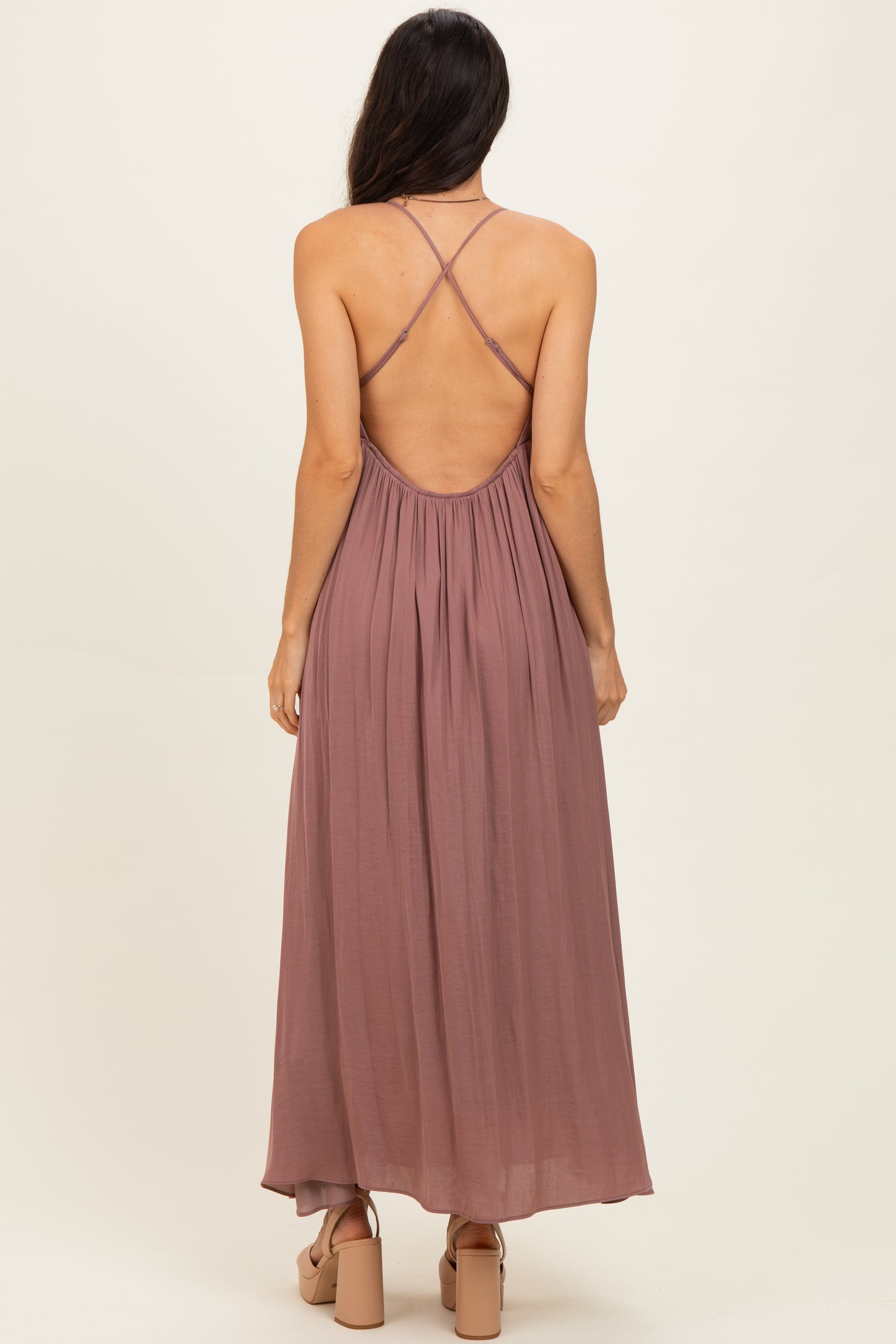 Mauve V-Neck Open Back Maxi Dress PinkBlush Mauve V-Neck Open Back Maxi Dress PinkBlush