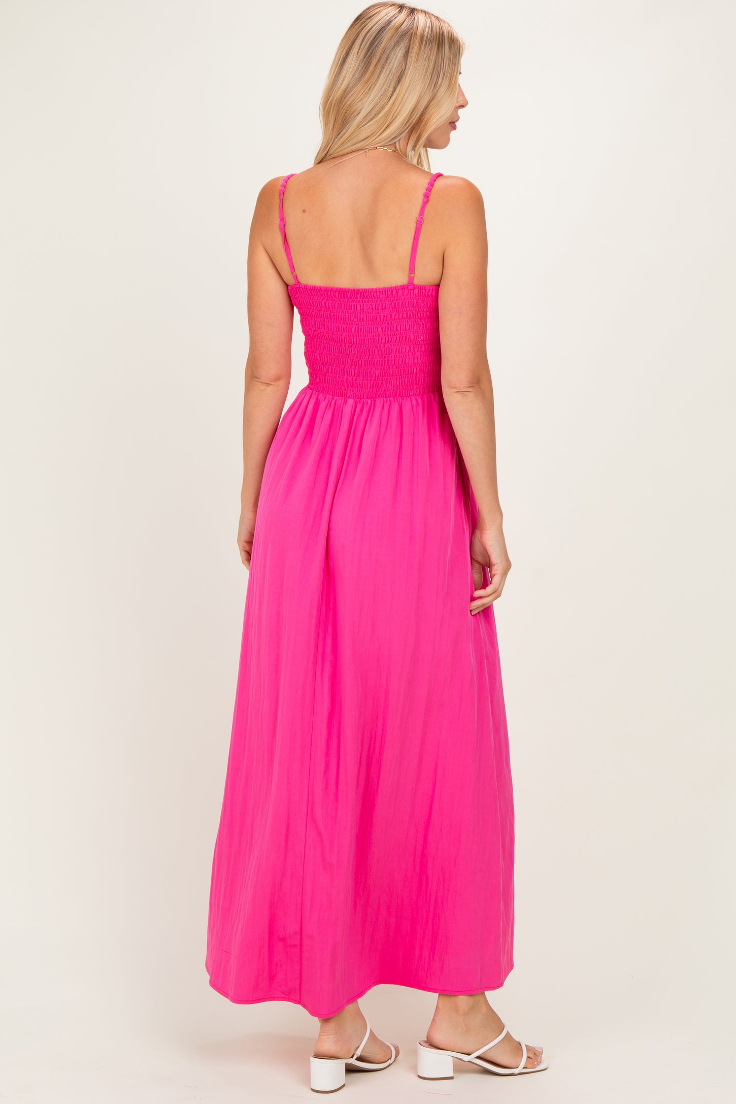 Hot Pink Pom Pom Strap Smocked Maxi Dress – PinkBlush