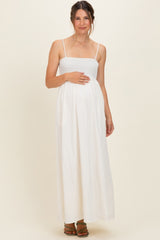 Off White Pom Pom Strap Smocked Maternity Maxi Dress