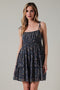 Navy Floral Shoulder Tie Tiered Mini Dress