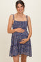 Navy Floral Shoulder Tie Tiered Maternity Mini Dress