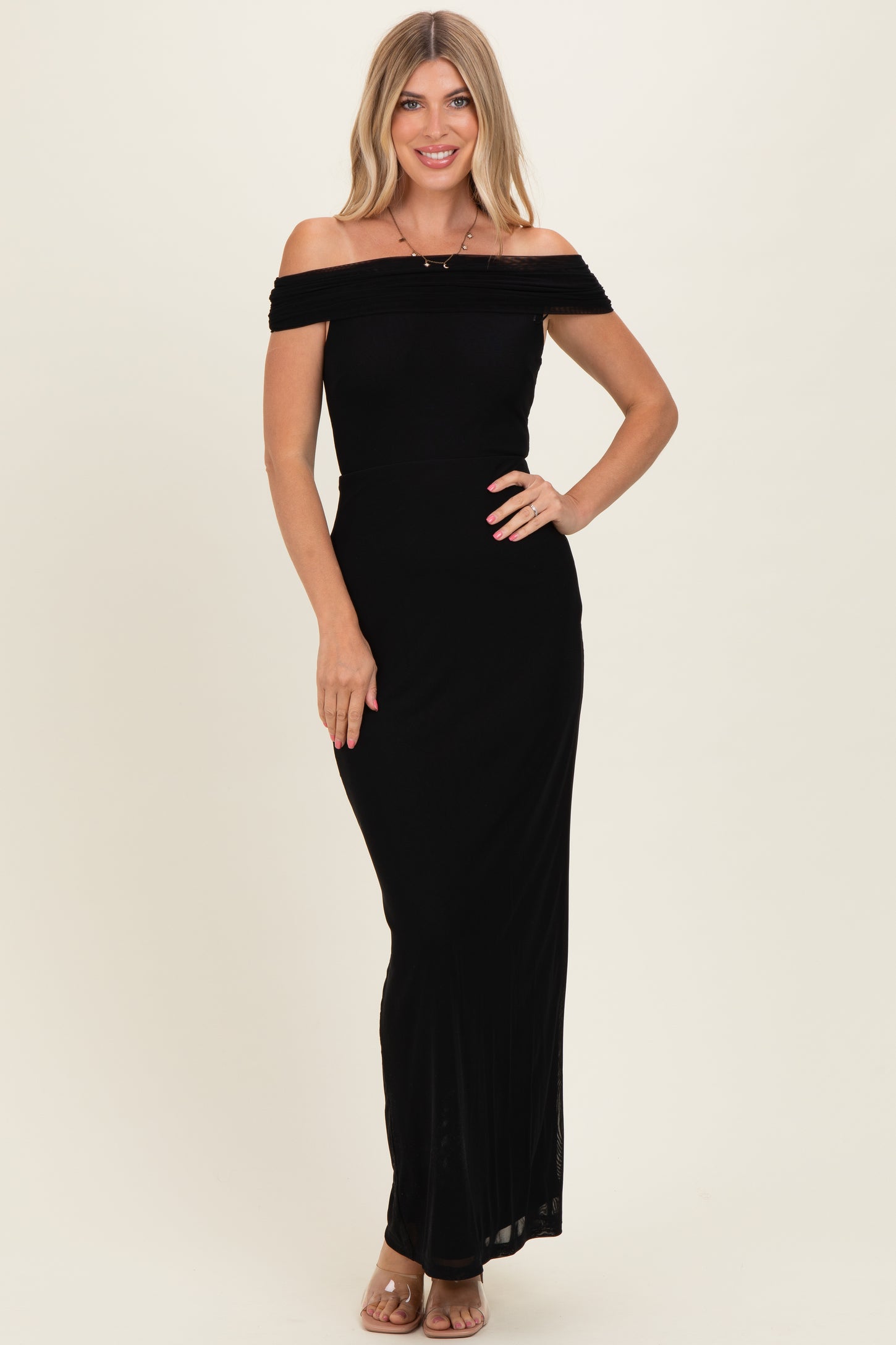 Black Off Shoulder Mesh Maxi Dress Black Off Shoulder Mesh Maxi Dress